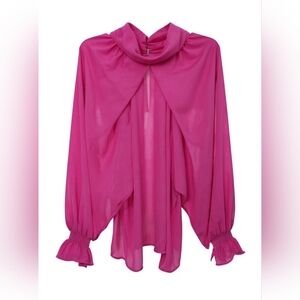 Impressions Fuchsia Sheer Blouse with Ruffled Sleeves Sz 2X